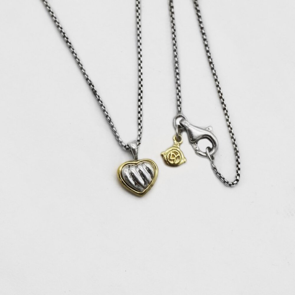 David Yurman 925 18K MIni Two-Tone Cable Heart Pendant Necklace